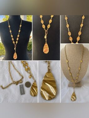 Chicos Wavy Gold Tone 19" Long Rope Link Chain Pendant Statement Necklace NEW